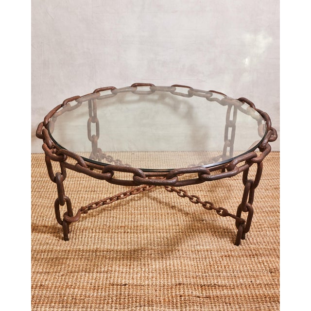 1980s Vintage Brutalist Linked Chain Round Coffee Table For Sale - Image 5 of 14