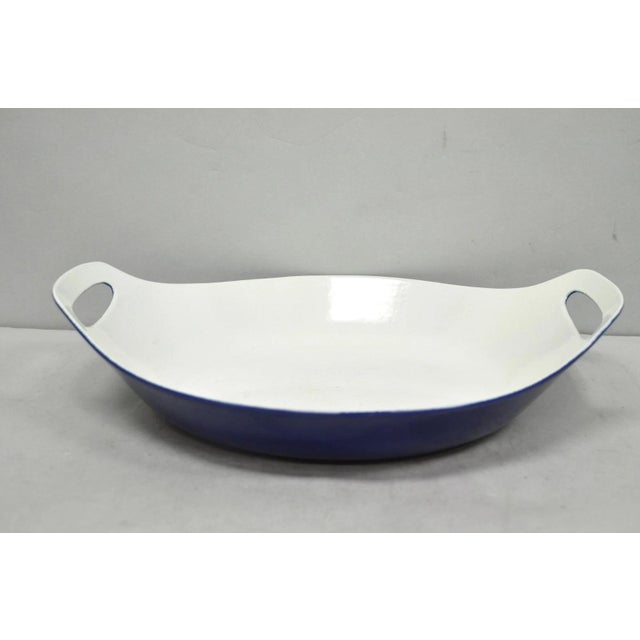Vintage Michael Lax Copco Denmark Modern Blue Enamel Cast Iron Paella Dish Pan For Sale - Image 14 of 15