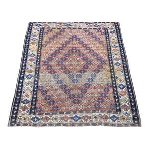 Antique Caucasian Kazak Honey Brown Wool Hand Knotted Geometric Design Rug
