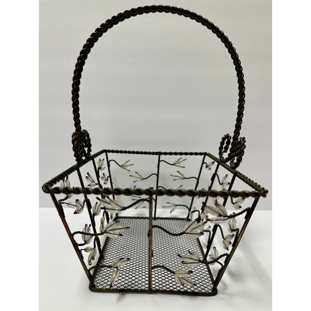 Vintage Late 20th Century Aged Iron and Acrylic Leaf Accent Basket With Handle For Sale In Orlando - Image 6 of 12