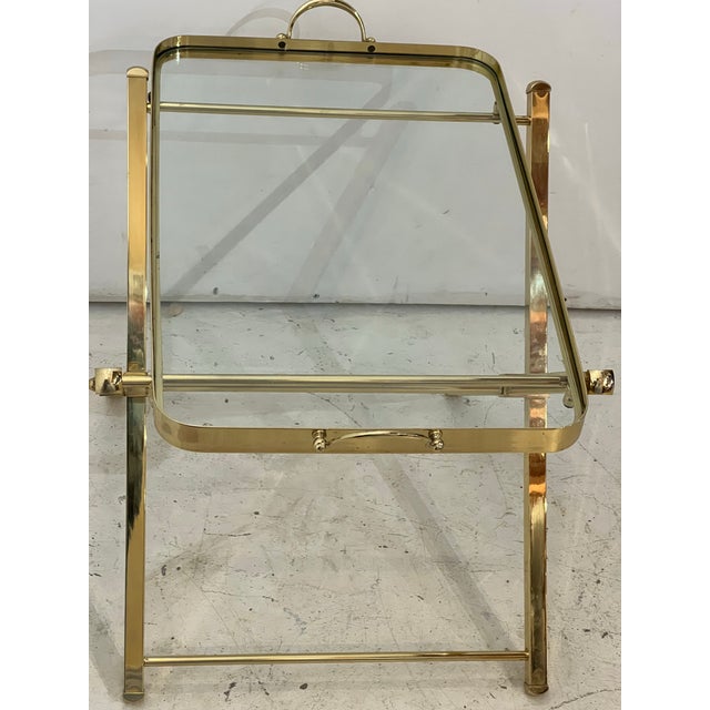 1970s Vintage Collapsible Brass Campaign Table With Removable Handled Tray a Pair For Sale - Image 5 of 12