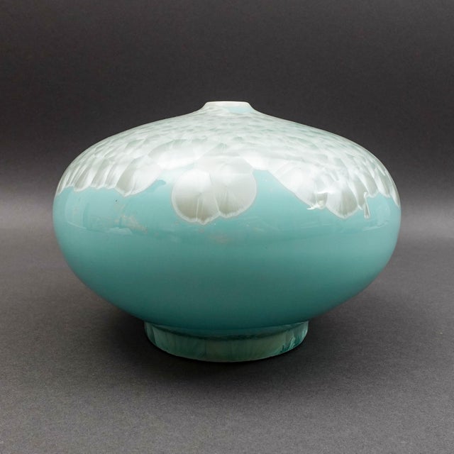 Mid-Century Modern John Richard Powder Blue Mother of Pearl Porcelain Vessel Vase For Sale - Image 3 of 8