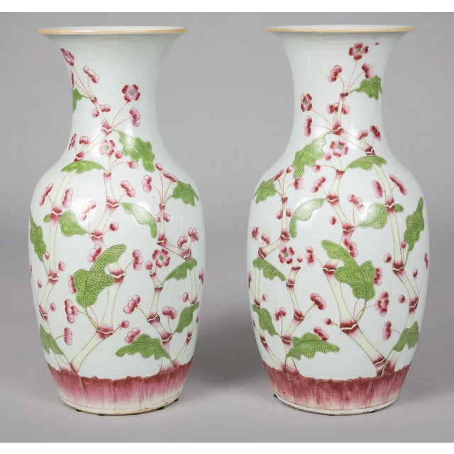 Chinese 18th Century Chinese Qing Dynasty Tall Vases in Bamboo Pattern- a Pair For Sale - Image 3 of 9
