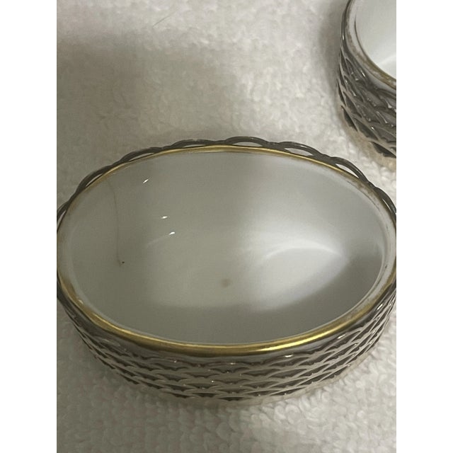 Late 19th Century Antique Ls&s Limoges Sterling Silver Salt Cellars With White Porcelain Interior Gold Trimmed- Set of 6 For Sale - Image 5 of 10