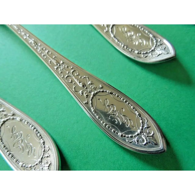 Offered is a rare set of 4 salad forks in the Adam pattern by the Whiting Manufacturing Company. This pattern was...