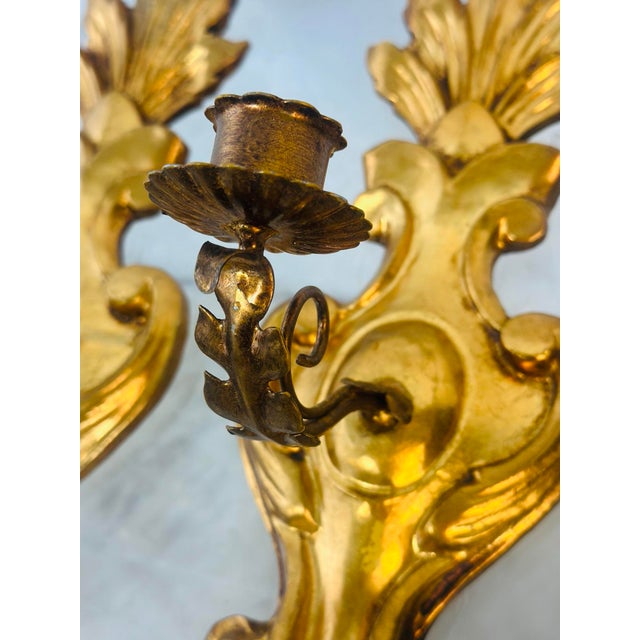 Wood Gold Gilded Italian Wall Sconces, a Pair For Sale - Image 7 of 10