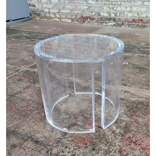 Modern Lucite 14" Cylindrical Shape Side Table For Sale - Image 4 of 9
