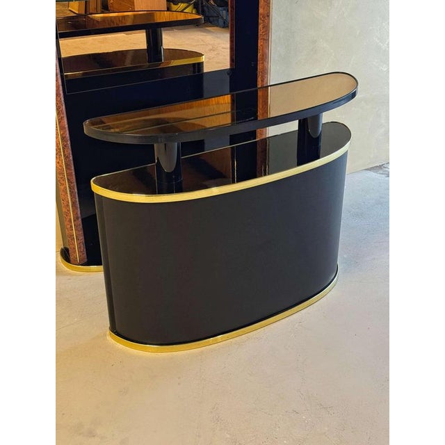 Mid-Century Black Lacquered and Burl Wood Cocktail Bar For Sale - Image 6 of 11