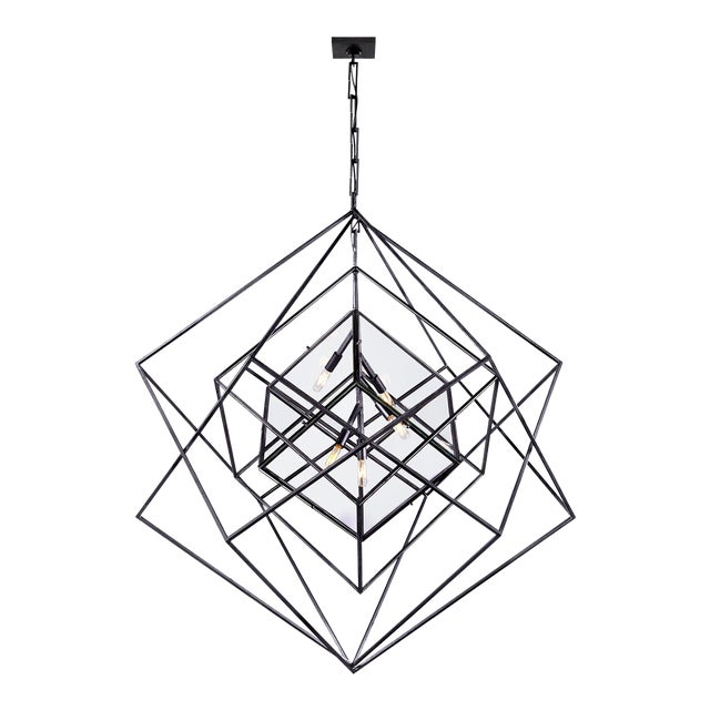 Kelly Wearstler for Visual Comfort Signature Cubist Large Chandelier in Aged Iron For Sale