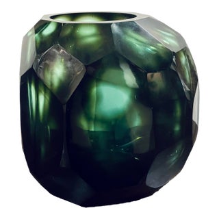 Revelation Modern Large Emerald Green Faceted Glass Vase For Sale