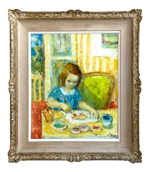 Boris Simon, Painting of Young Girl ”Petite Fille Dessiniart”