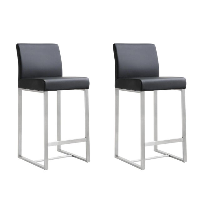 Denmark Black Vegan Leather & Steel Counter Stools - Set of 2 For Sale - Image 12 of 12