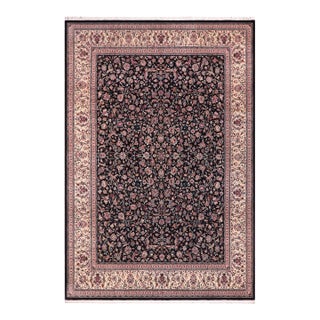 Shabby Chic 1990's Floral Pak-Persian Black/Ivory Wool Rug - 9'1'' X 12'1'' For Sale