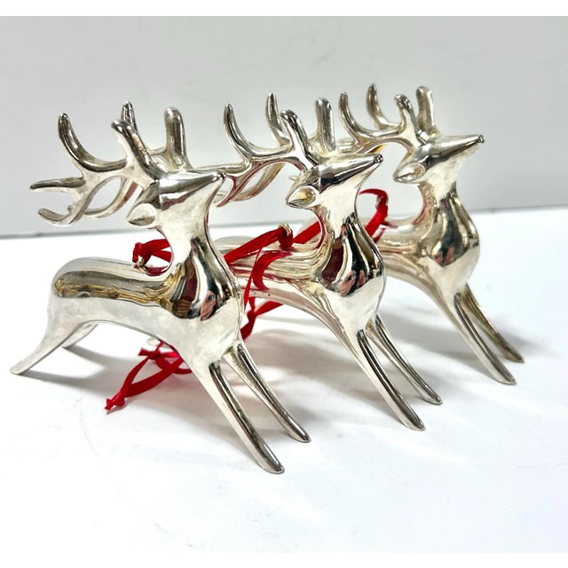 Mid-Century Modern Vintage Silver-Plated Reindeer Christmas Ornaments, Set of 3 For Sale - Image 3 of 9