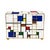 A four-drawer dresser, entirely handmade, with a wooden frame covered in multicolored glass tiles in a mondrian style;...