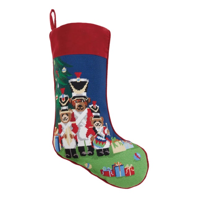 Christmas Bears Embroidered Needlepoint Stocking For Sale