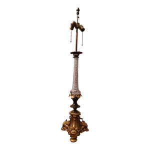Antique French Gilt Bronze and Murano Style Glass Lamp