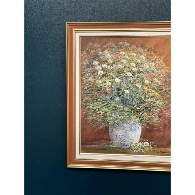 Original Swedish Oil on Panel – “Summer Flowers in a Pot” by Jan Rhodin (1938–2022) – Signed – Vintage & Framed – 54 × 44...