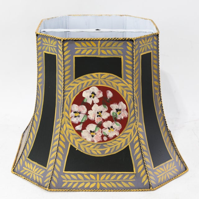 Vintage Hand-Painted Toleware Panel Lamp Shade With Floral Medallion For Sale - Image 12 of 12