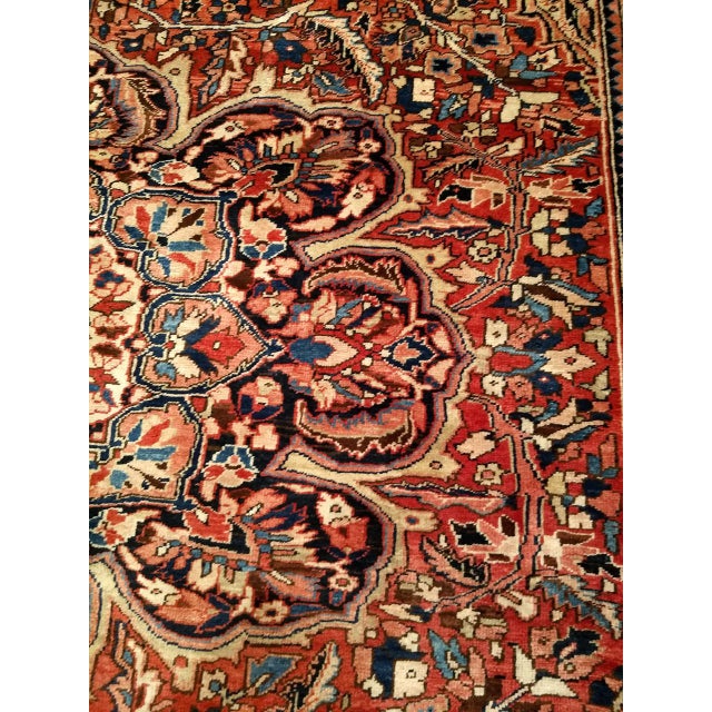 Vintage Persian Heriz Rug, Hand-Knotted Wool, Geometric Medallion Pattern, Red & Ivory, 10x13 For Sale - Image 13 of 16