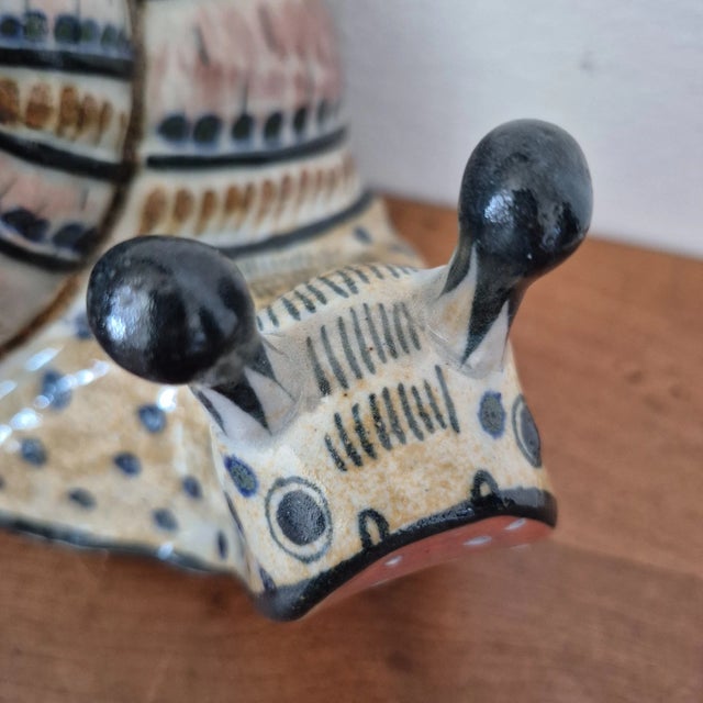 Folk Art Vintage Tonala Mexico Extra Large Hand Painted Pottery Snail Figurine For Sale - Image 3 of 11