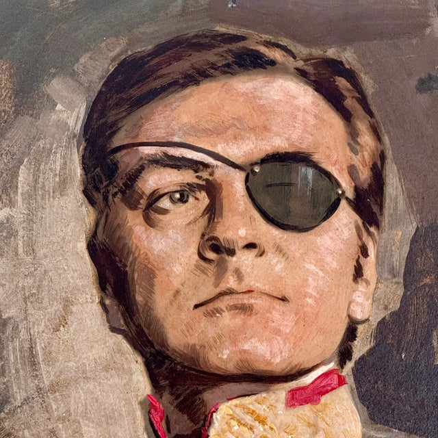 One Patched Eye 1960s Vintage Framed Oil on Board Painting of Military Man For Sale In New York - Image 6 of 12