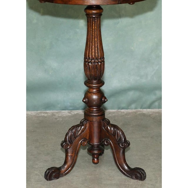 2000 - 2009 Antique Victorian Hand Carved Chess Table with Ornately Fluted Base For Sale - Image 5 of 12