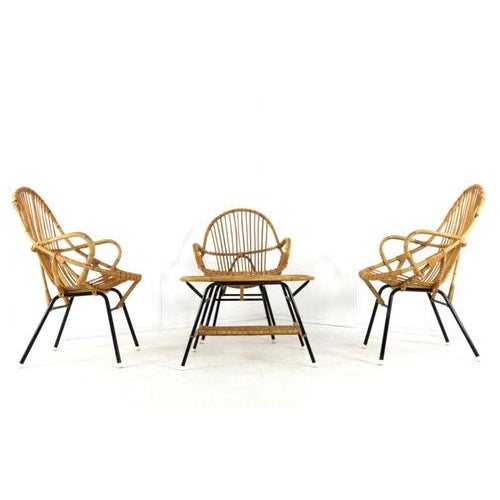 Black Rattan Chairs & Coffee Table, Set of 4 For Sale - Image 8 of 16