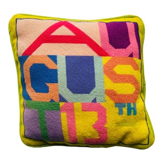 Vintage Needlepoint " Lettering " Pillow For Sale