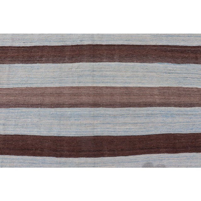 Blue Modern Hand Woven Kilim Rug by Keivan Woven Arts, Striped Design, 8'6 X 12'6 For Sale - Image 8 of 13
