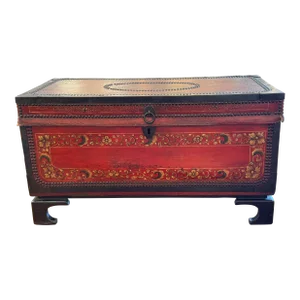 1920s China Trade Leather Trunk on Stand