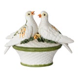Hand Painted Italian Ceramic Lidded Container With Morning Doves For Sale