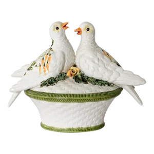 Hand Painted Italian Ceramic Lidded Container With Morning Doves
