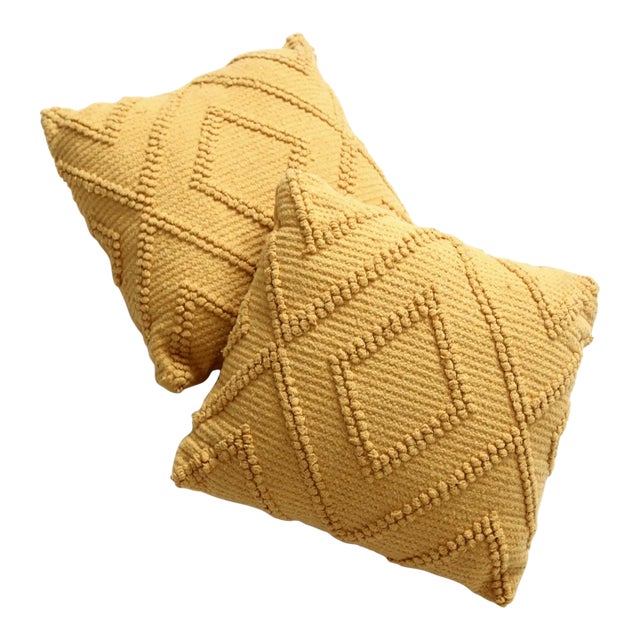 Vintage Mustard Yellow Throw Pillows Pair For Sale