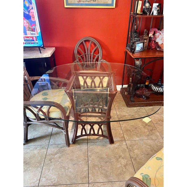 1970 Bamboo Round Glass Table and 4 Chairs For Sale - Image 4 of 9