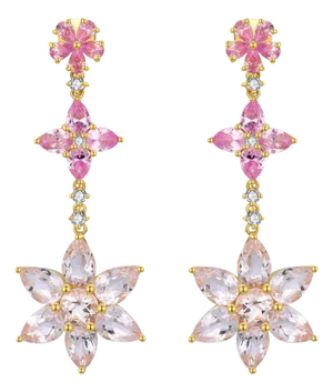 Nina Zhou Pink Sapphire Morganite Diamond Blossom Drop Earrings in 14k Yellow Gold - a Pair