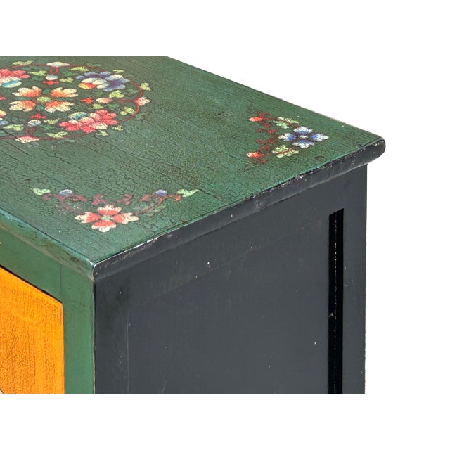 1990s Tibetan Style Green Orange Two Tigers End Table Nightstand For Sale - Image 5 of 8