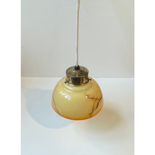 Metal Scandinavian Art Deco Pendant Lamp in Brass and Marble Glass, 1940s For Sale - Image 7 of 9