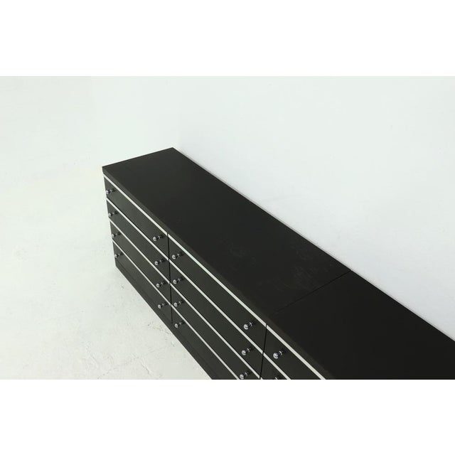 Wood Large Modular Sideboard in Ebonized Wood with Aluminium Accents, 1980s, Set of 3 For Sale - Image 7 of 13