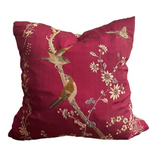 Vintage Chinoiserie Silk Pillow For Sale
