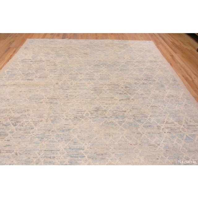 Modern Decorative Washed Out Light Blue And Creamy White Geometric Modern Rug For Sale - Image 3 of 8