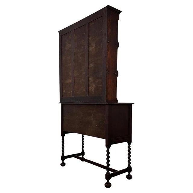 Brown Antique Early 20th Century English Barley-Twist Oak Welsh Dresser For Sale - Image 8 of 13
