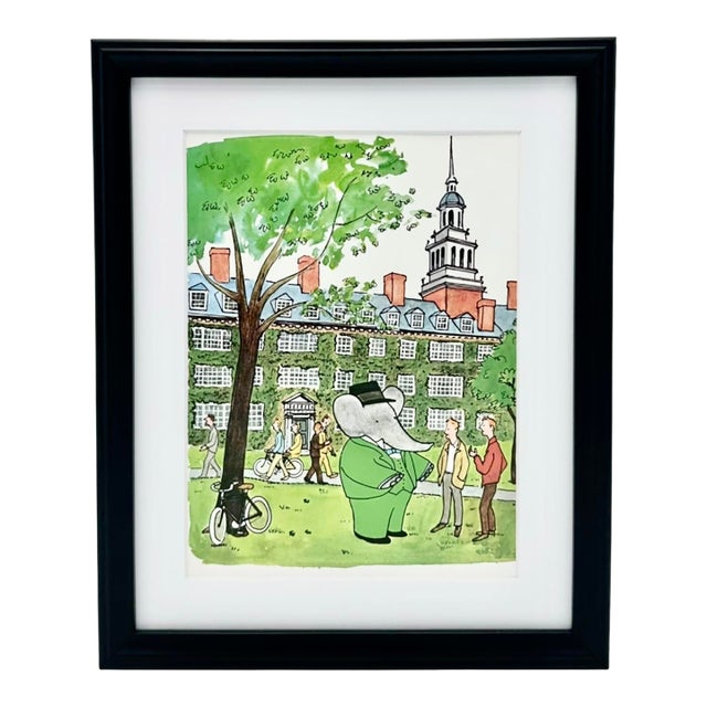 Vintage Babar Elephant Harvard University Framed Print For Sale