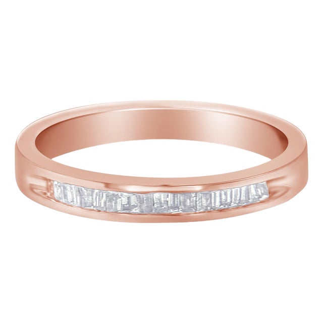 10K Rose Gold over .925 Sterling Silver 1/5 Cttw Diamond Channel-Set Stackable Band Ring (H-I Color, I1-I2 Clarity) - Size 7 1/4 For Sale