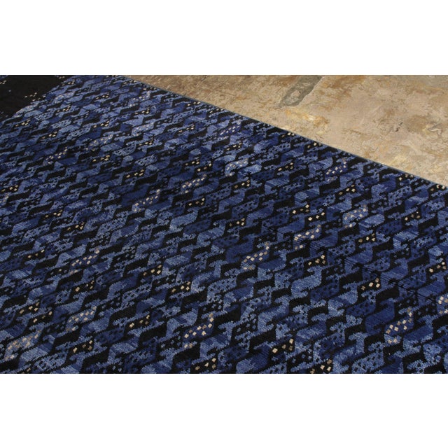 Rug & Kilim’s Scandinavian Style Rug in All Over Blue, Black Geometric Pattern For Sale In New York - Image 6 of 9
