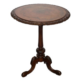 Antique Burled Walnut Carved Side/Lamp Table c.1880 For Sale