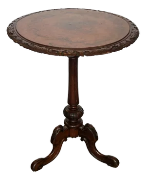 Antique Burled Walnut Carved Side/Lamp Table c.1880