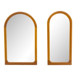 Pair of Teak Dome Shape Solid Teak Danish Mid Century Modern Mirrors MINT For Sale