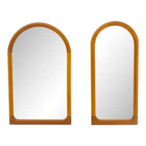 Pair of Teak Dome Shape Solid Teak Danish Mid Century Modern Mirrors MINT
