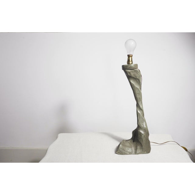 Vintage Modern Brutalist Carved Wooden Table Lamp with Opal Globe, 1930s For Sale - Image 6 of 11